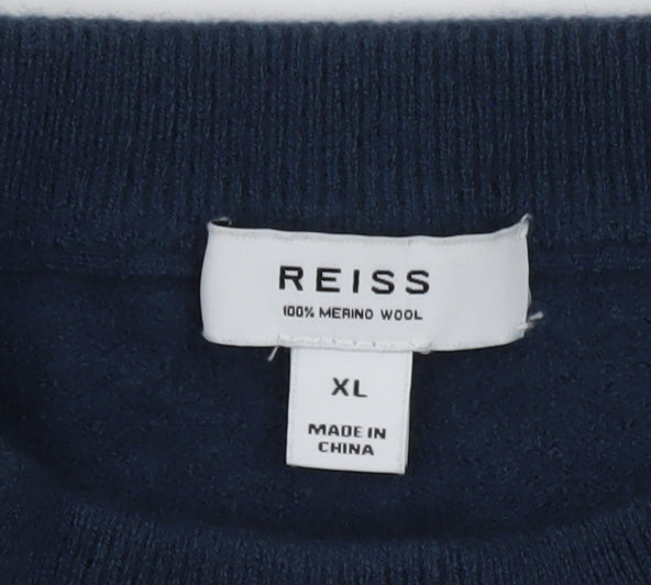 Reiss Men’s Blue Merino Wool XL Crew Neck Pullover Jumper