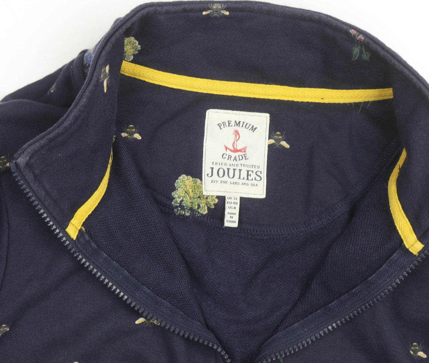 Joules Women Navy Floral Bee 1/4 Zip Sweatshirt UK 12
