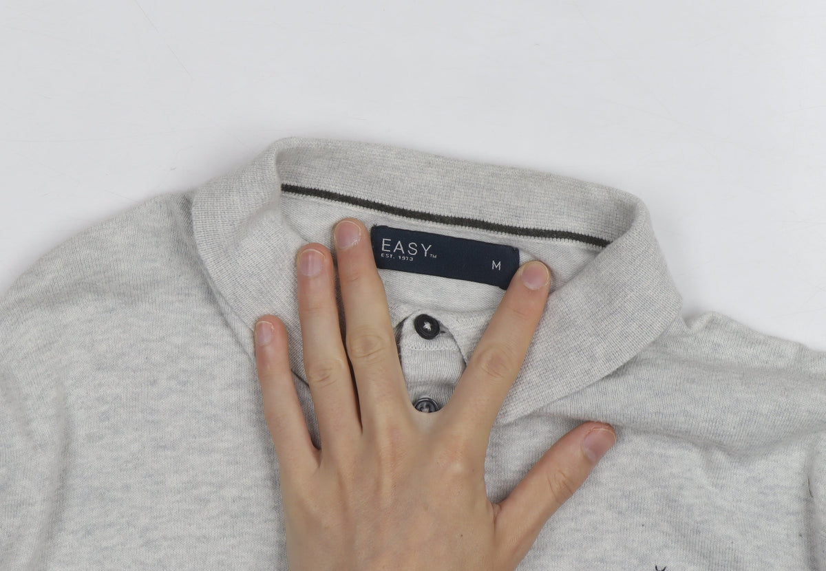 Additional view of Easy Men's Grey Long Sleeve Cotton Polo Shirt Medium