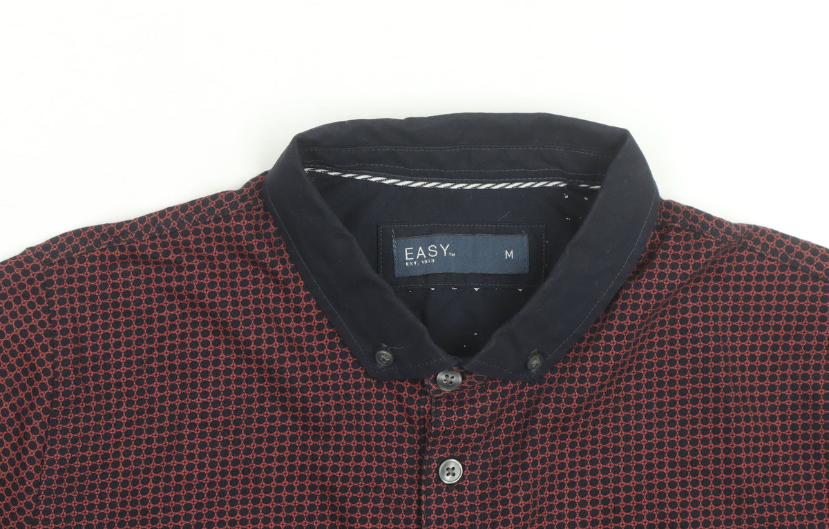 Additional view of Easy Men’s Red Geometric Cotton Button-Down Polo Shirt M