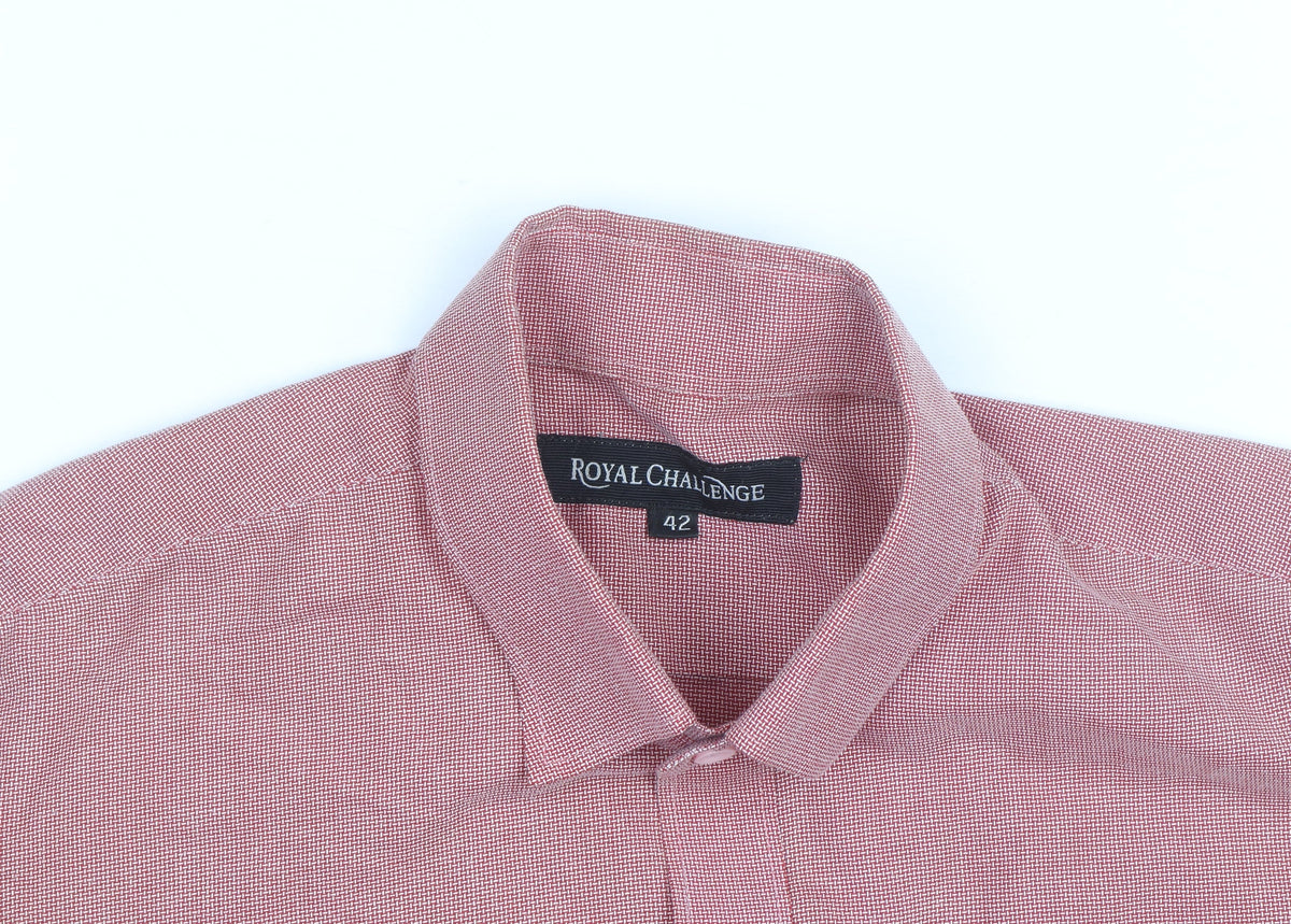Royal Challenge Men's Red Check Short Sleeve Cotton Button-Up Shirt Size 42
