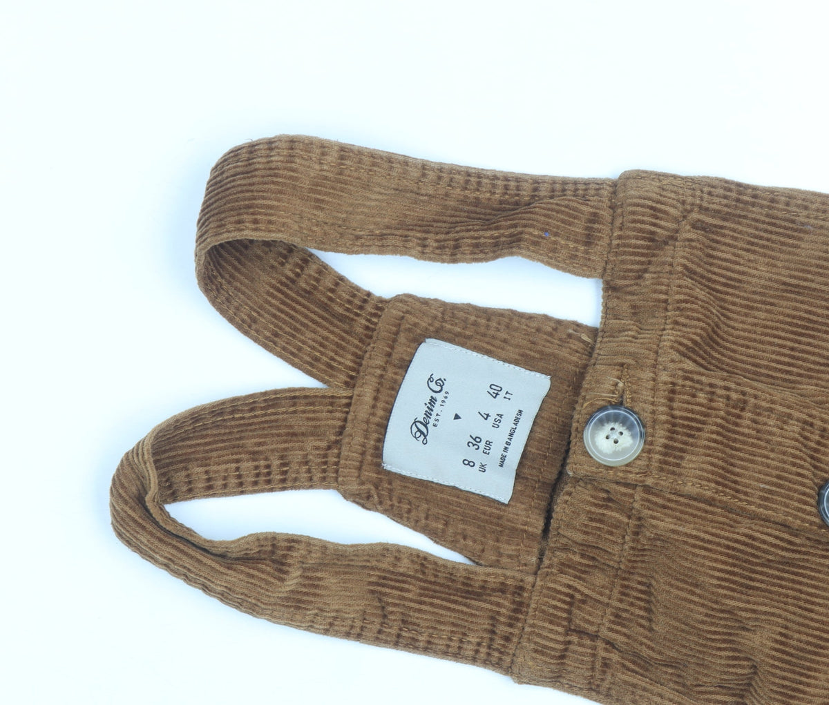 Additional view of Denim Co Women Brown Corduroy Button Dungaree Dress, size 8