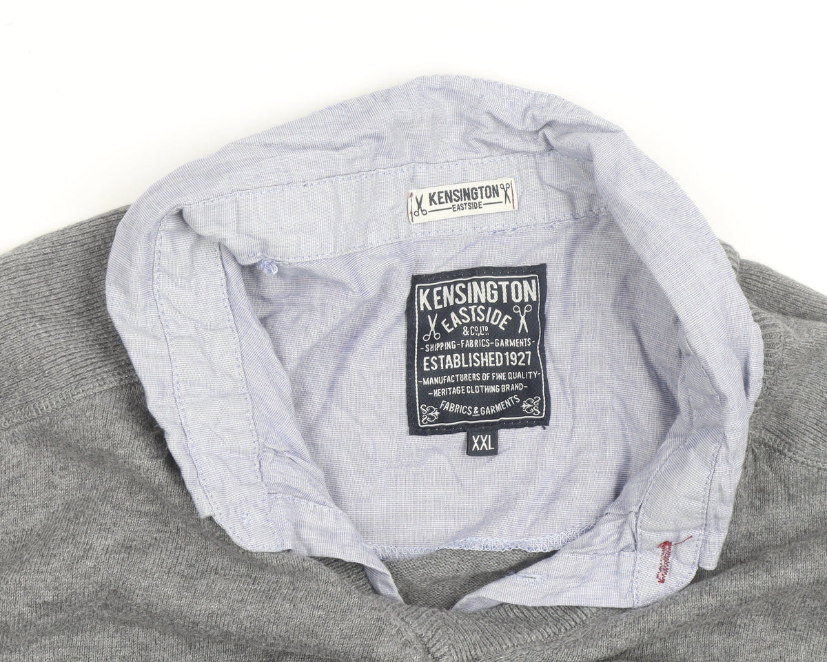 Kensington Eastside Men's Grey 2XL V-Neck Cotton Jumper