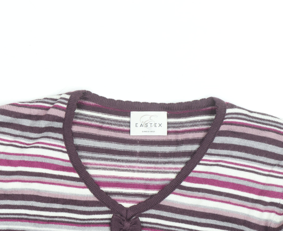 Eastex Women’s Multicoloured Striped V-Neck 3/4 Sleeve Jumper Size 16