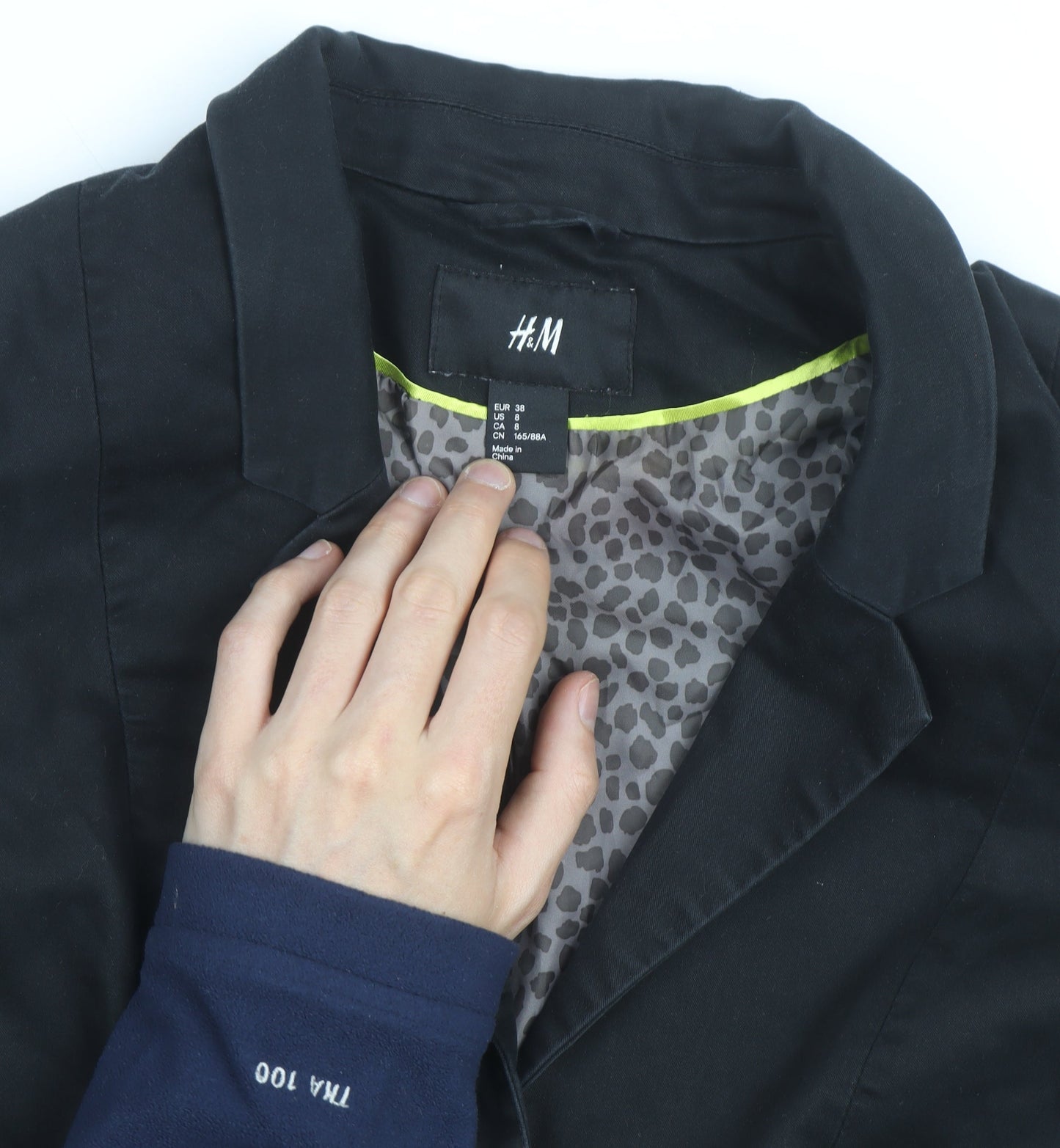 H&M Women Black Cotton Blend Blazer Jacket Size 2 Regular