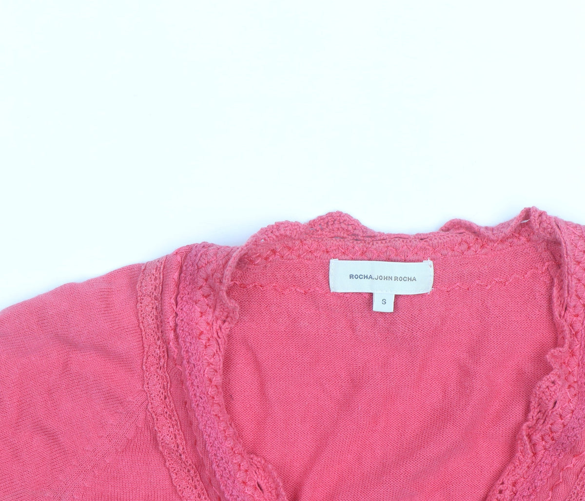 RJR.John Rocha Women’s Pink Cropped Crochet V-Neck Blouse Size S