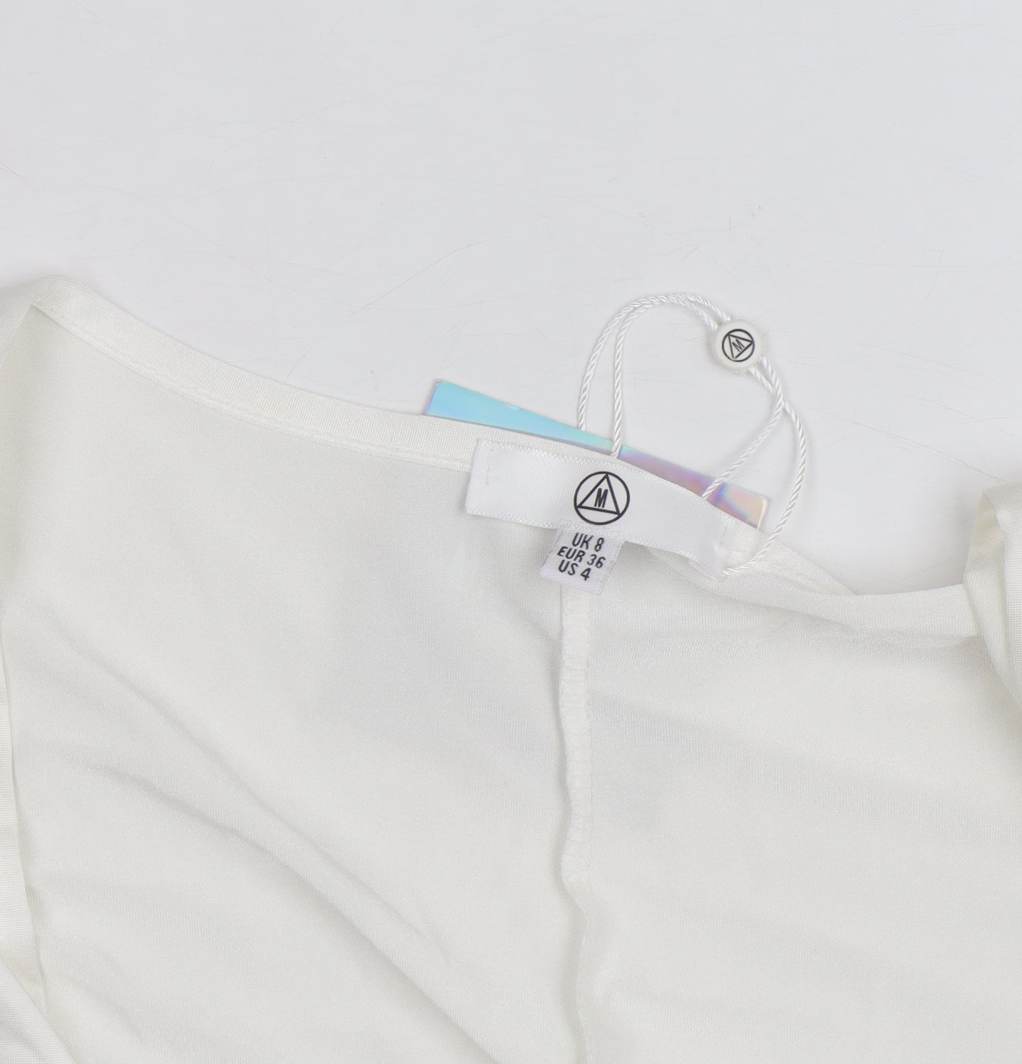 Missguided Women Ivory Satin Bodysuit UK 8 Long Sleeve Deep V Wrap Style