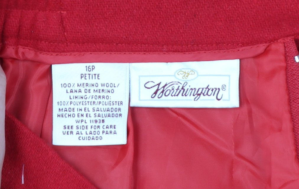 Worthington Women's Red Wool Pencil Skirt Size 16 Petite