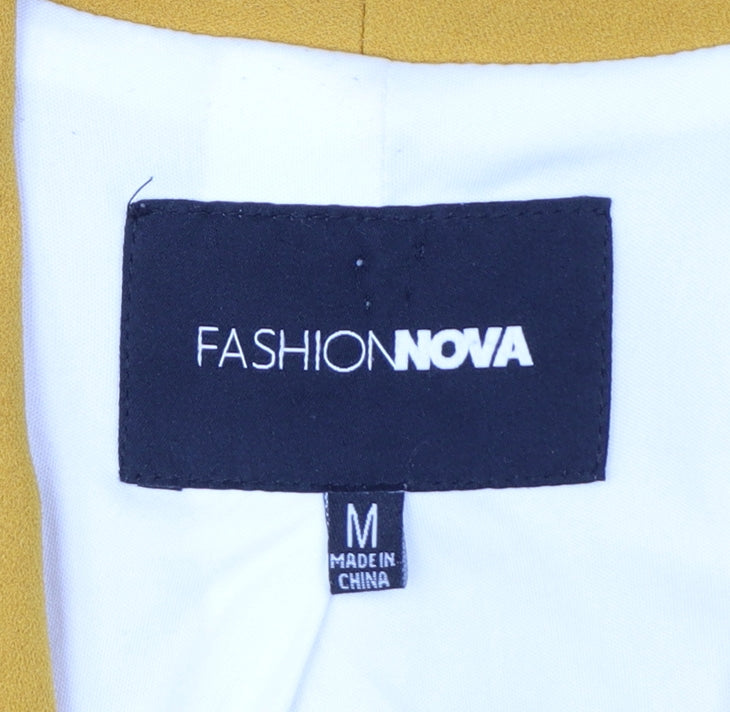 Brand and care label for Fashion Nova Women Mustard Yellow Blazer Jacket Medium Shawl Collar