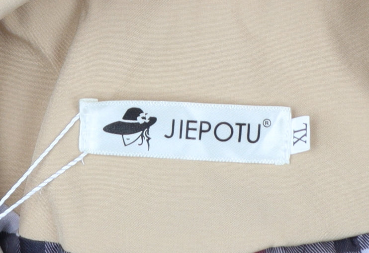 JIEPOTU Women's Beige Trench Coat Long Belted Double-Breasted XL