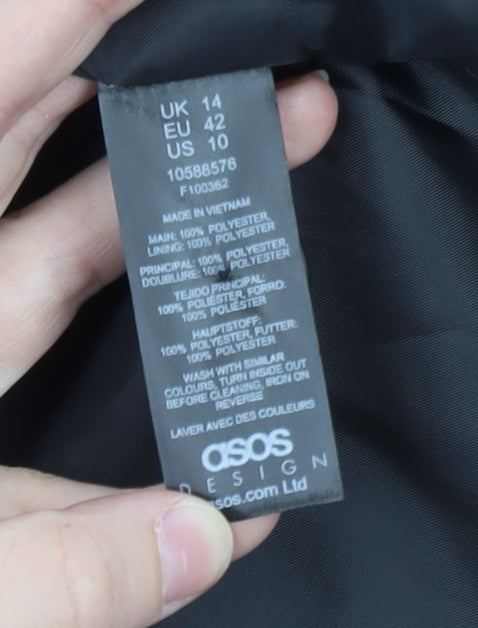 Brand and care label for ASOS Design Women's Black Longline Shawl Collar Blazer UK 14
