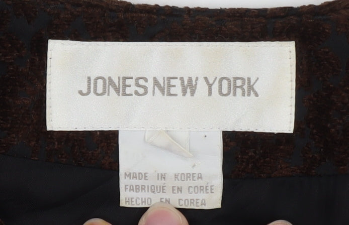 Jones New York Women Brown Floral Blazer Size M Lined Buttoned Jacket