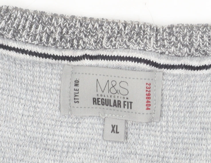 Marks & Spencer Men's Grey Cotton Blend Crew Neck Jumper XL Regular Fit