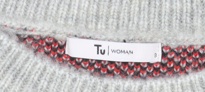 Tu Womens Grey City Print Knit Jumper Size 8 Crew Neck Pullover