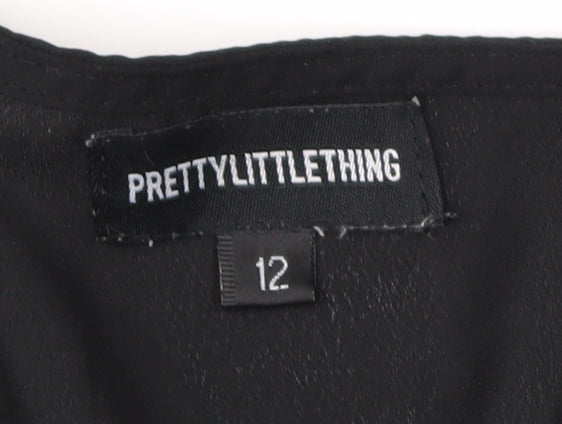 PrettyLittleThing Women Black Size 12 Short Sleeve Wrap Playsuit