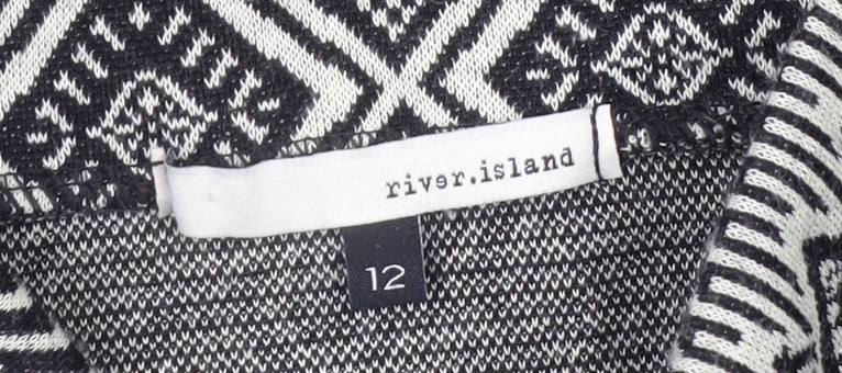River Island Women's Black Geometric Knit Pencil Skirt Size 12