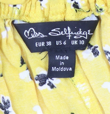 Additional view of Miss Selfridge Women Yellow Floral Viscose Playsuit UK 10 Sleeveless Summer