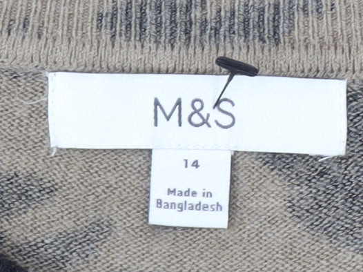 Marks & Spencer Women's Beige Animal Print Crew Neck Jumper Size 14