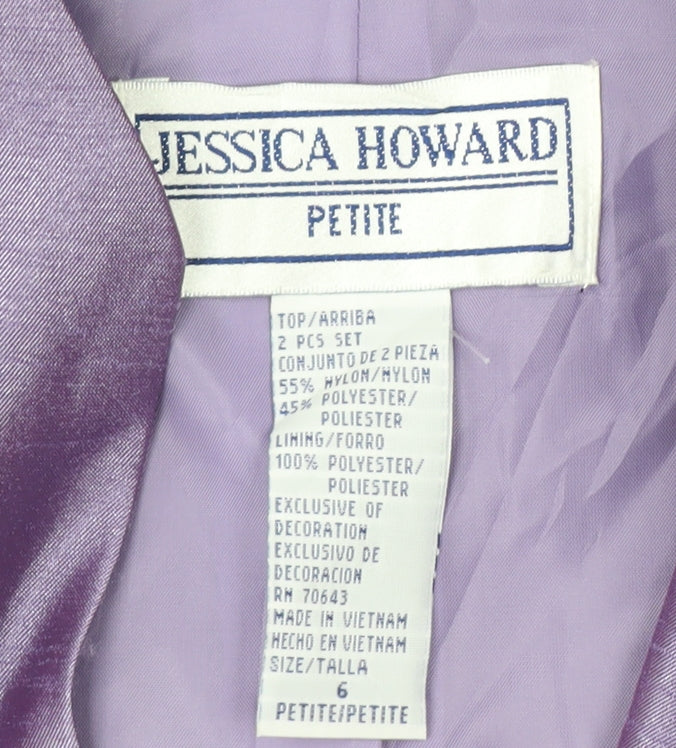 Brand and care label for Jessica Howard Petite Purple Floral Embroidered Suit Jacket, size 6