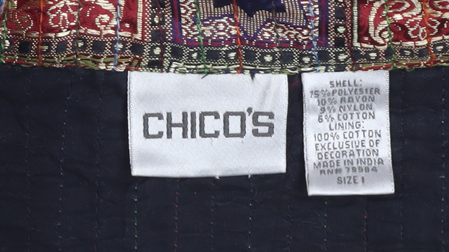 Chico’s Multicoloured Patchwork Quilted Waistcoat Women’s Size M Bohemian Style