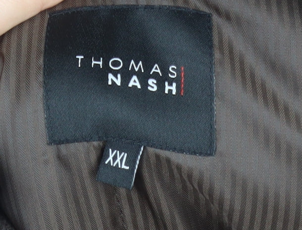 Brand and care label for Thomas Nash Men's Brown 2XL Cotton Overcoat Jacket