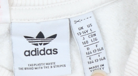 Adidas Boys Beige Logo Crew Neck Fleece Sweatshirt 13-14 Years