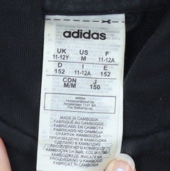 Additional view of Adidas boys’ black full zip hoodie, size 11-12, years cotton blend
