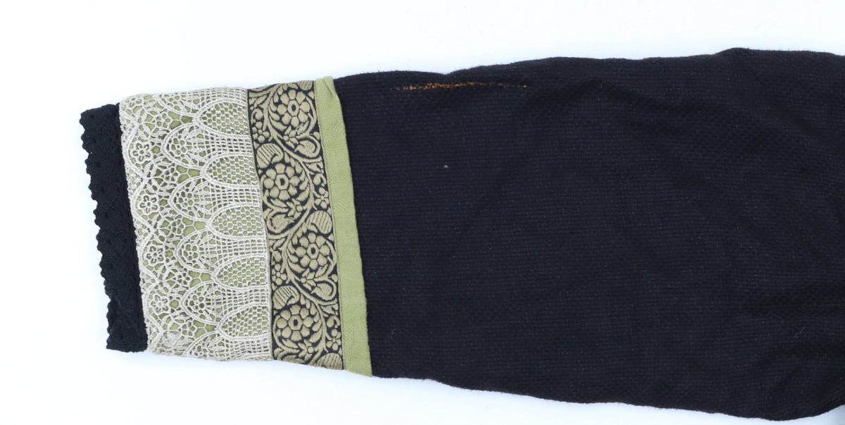 Coldwater Creek Women Black Floral Embroidered Cardigan Medium Linen Blend