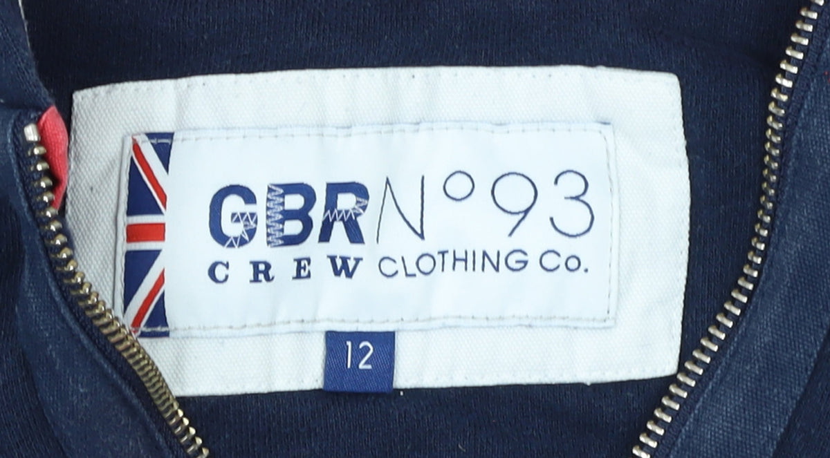Brand and care label for Crew Clothing Women Navy Blue Half Zip Hoodie, size 12, GBR Edition