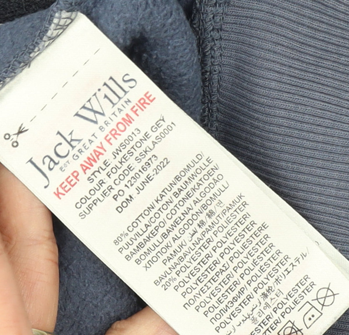 Additional view of Jack Wills boys’ blue pullover hoodie 15-16 years logo graphic cotton blend
