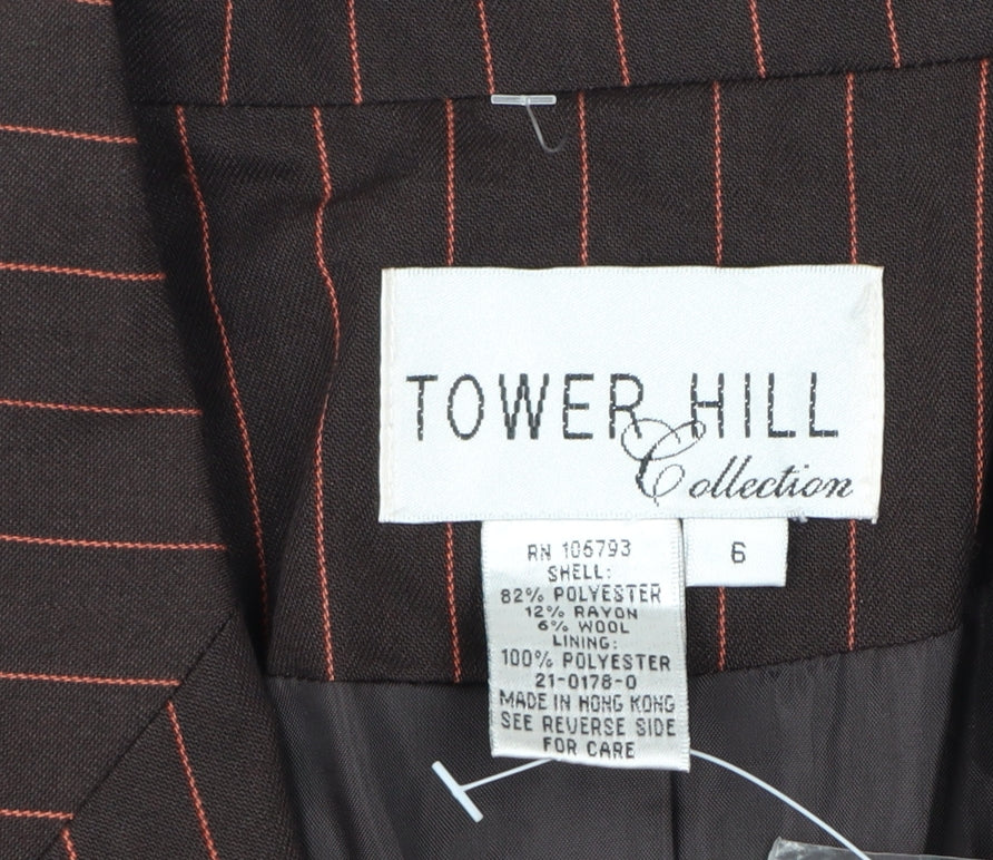 Tower Hill Collection Women Brown Pinstripe Blazer Size 6 Classic Fit