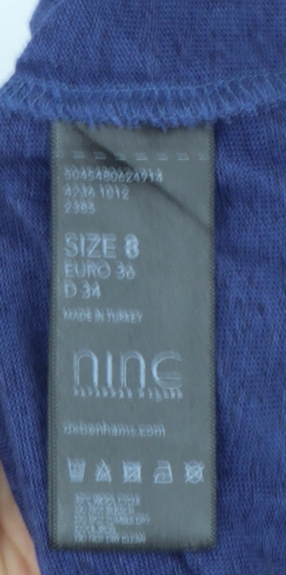 Brand and care label for Nine by Savannah Miller Women's Blue Sequin Shoulder Cotton T-Shirt, size 8