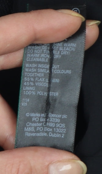 Marks and Spencer Women's Black Cropped Linen Blend Blazer Size 12