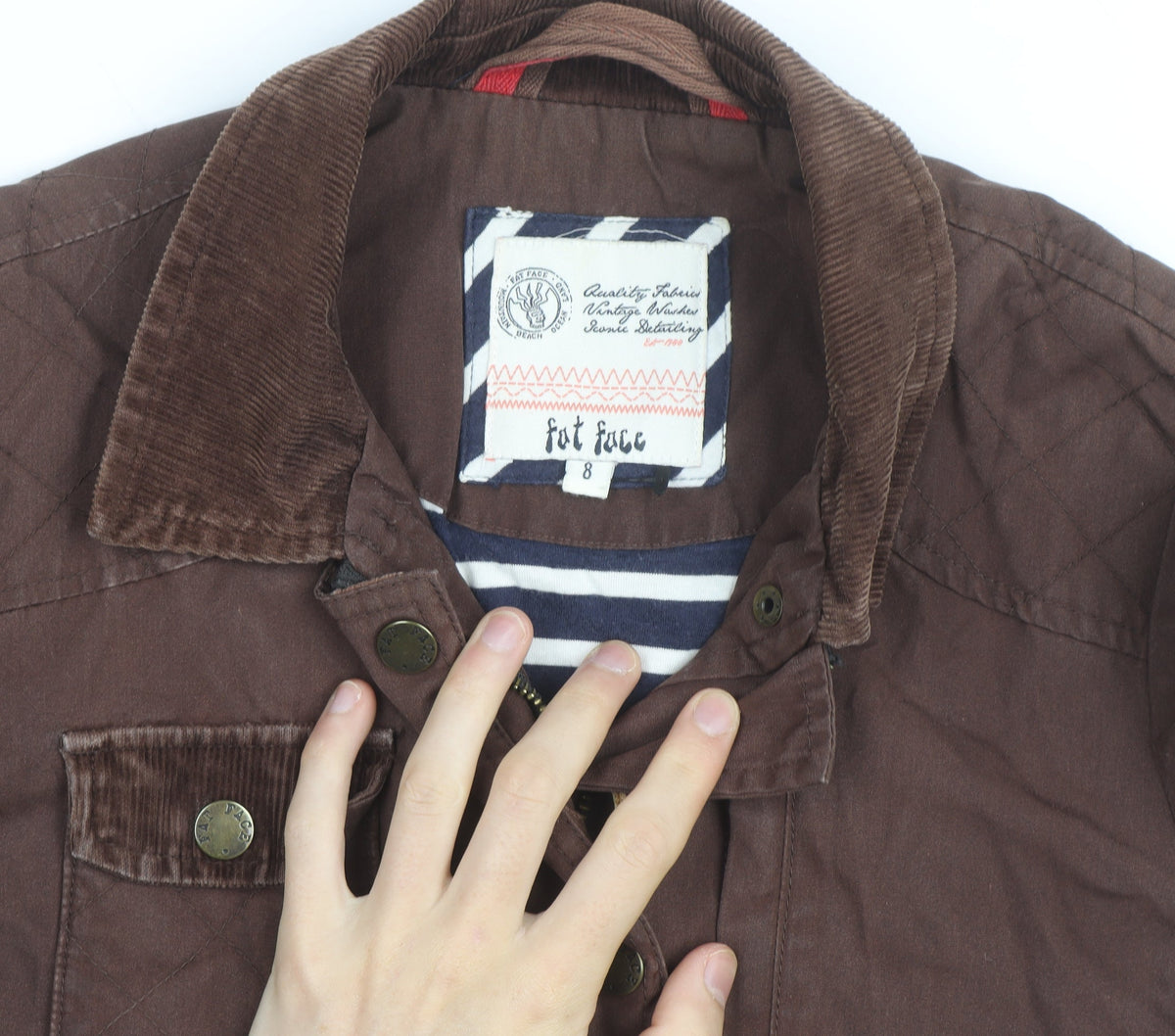 FatFace Women's Brown Belted Utility Jacket Size 8 Cotton Waxed Style