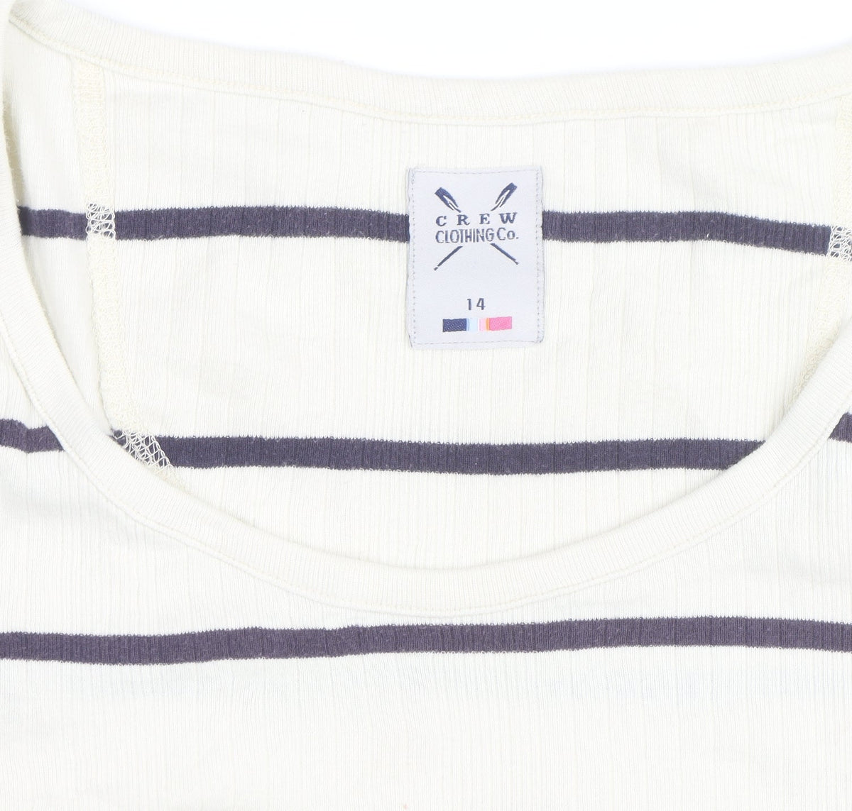 Crew Clothing Ivory Navy Stripe Cotton Long Sleeve Pullover Jumper Size 14