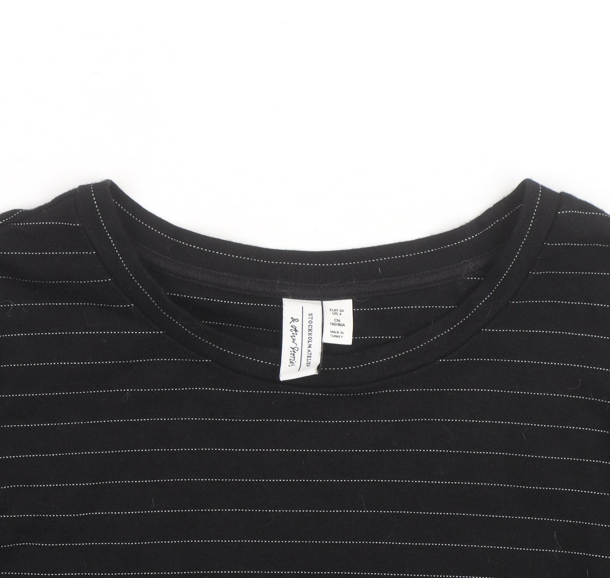 & Other Stories Women Black Striped Cotton Long Sleeve T-Shirt Size 12