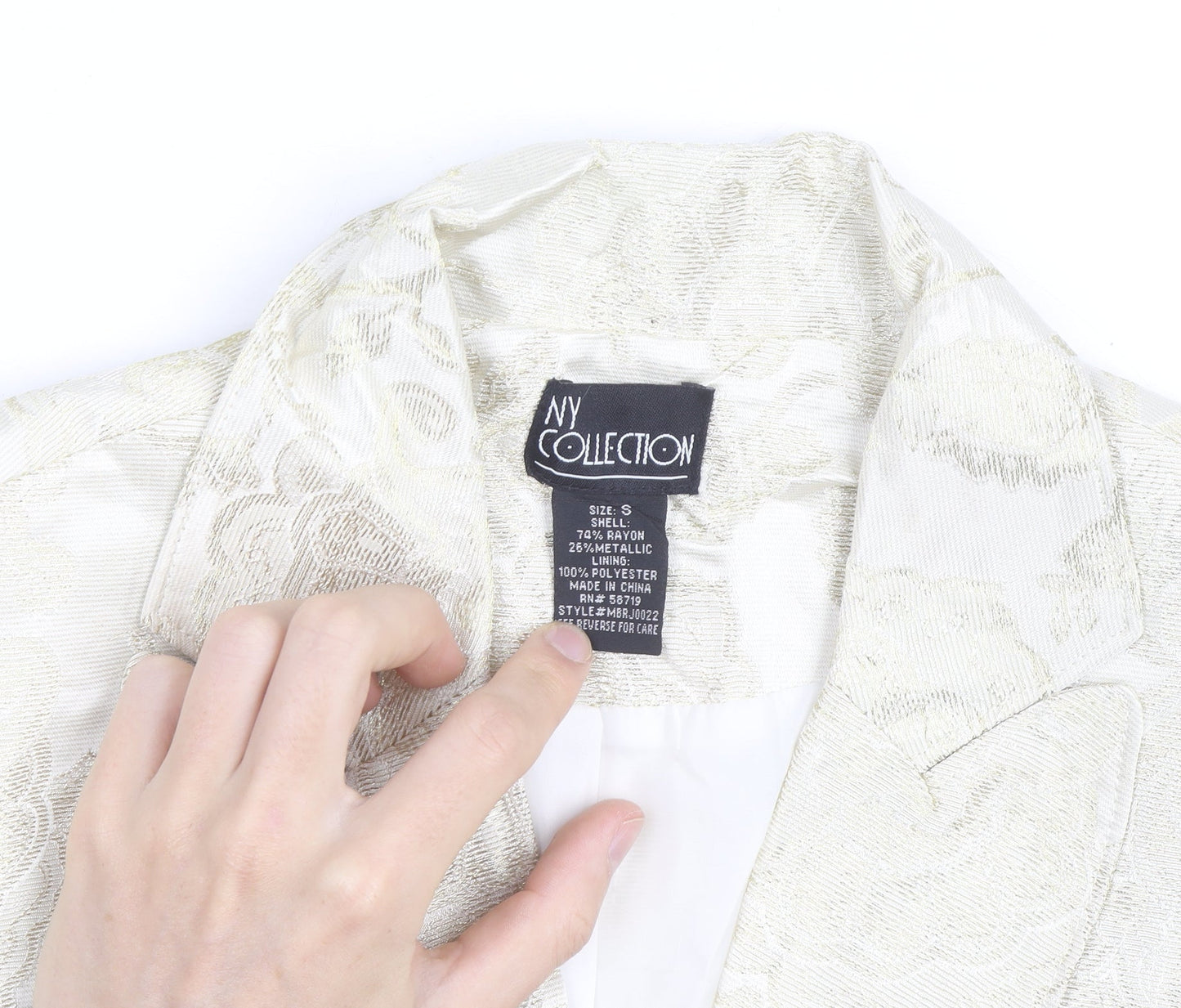 NY Collection Women's Ivory Metallic Floral Blazer Size S