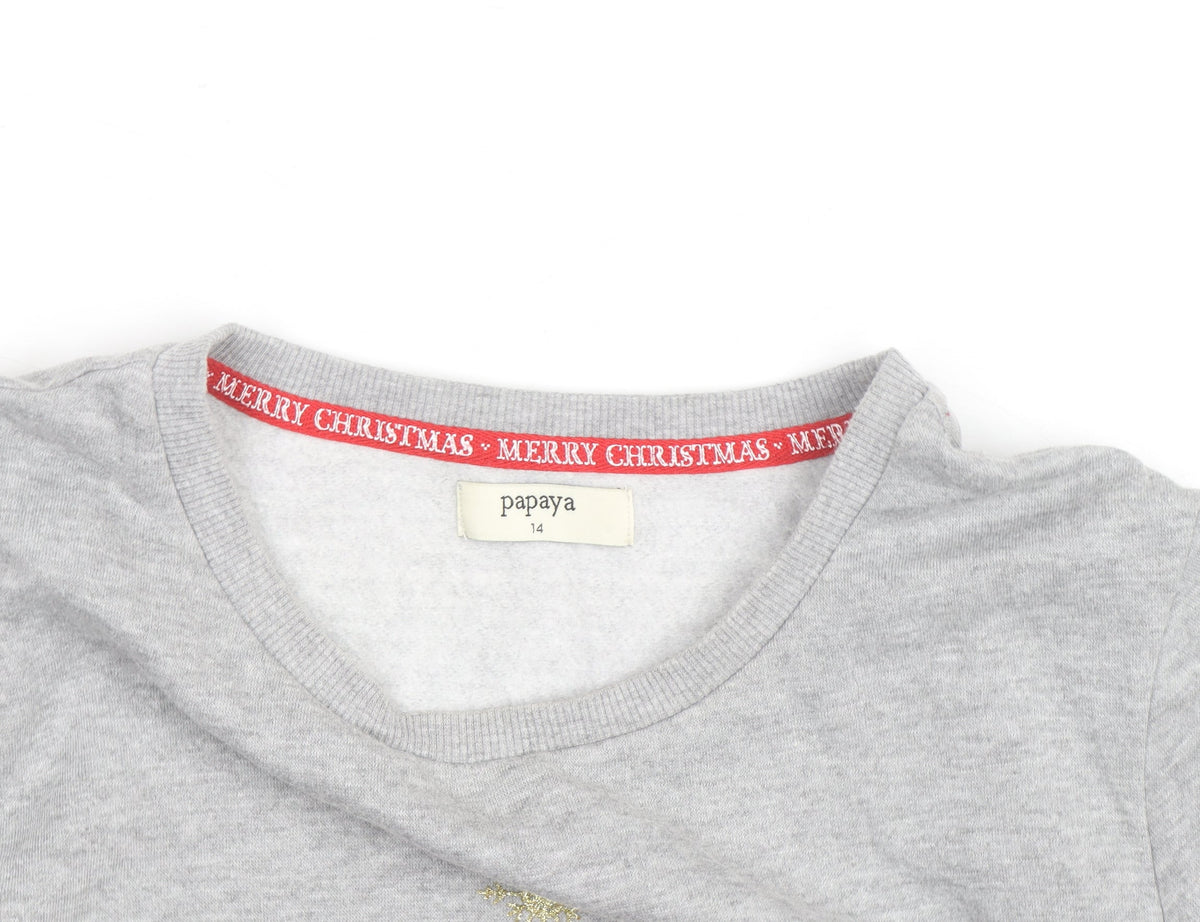 Papaya Womens Grey Christmas Cat Graphic Sweatshirt Size 14