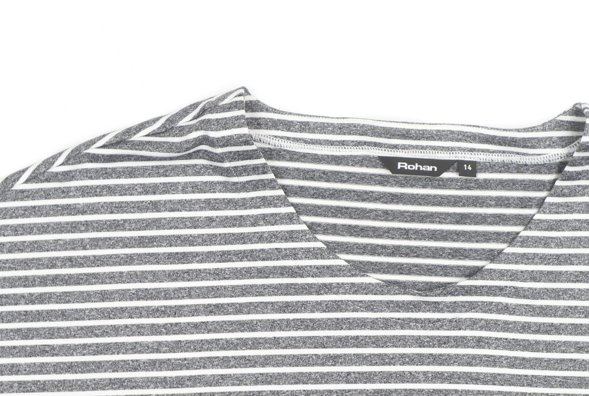 Rohan Women Grey Striped V-Neck Short Sleeve T-Shirt Size 14