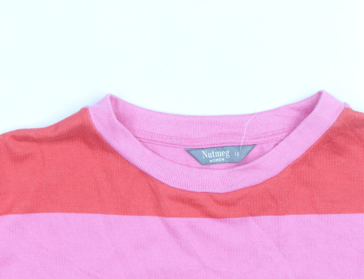 Nutmeg Women Pink Striped Cotton Crew Neck Jumper Size 12