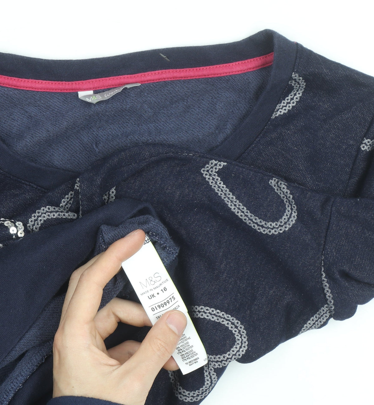 Marks & Spencer Women Blue Sequin Heart Long Sleeve Pullover Jumper Size 16