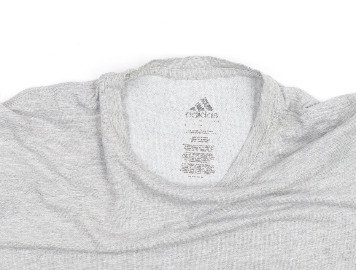 Brand and care label for adidas Men's Grey Crew Neck Short Sleeve Regular Fit T-Shirt M
