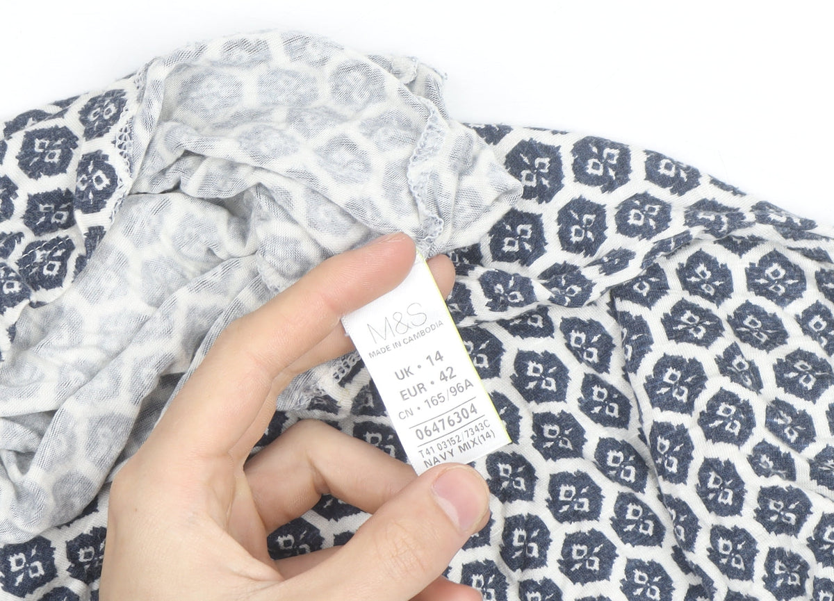 Marks & Spencer Women Blue Geometric Tunic Blouse Size 14