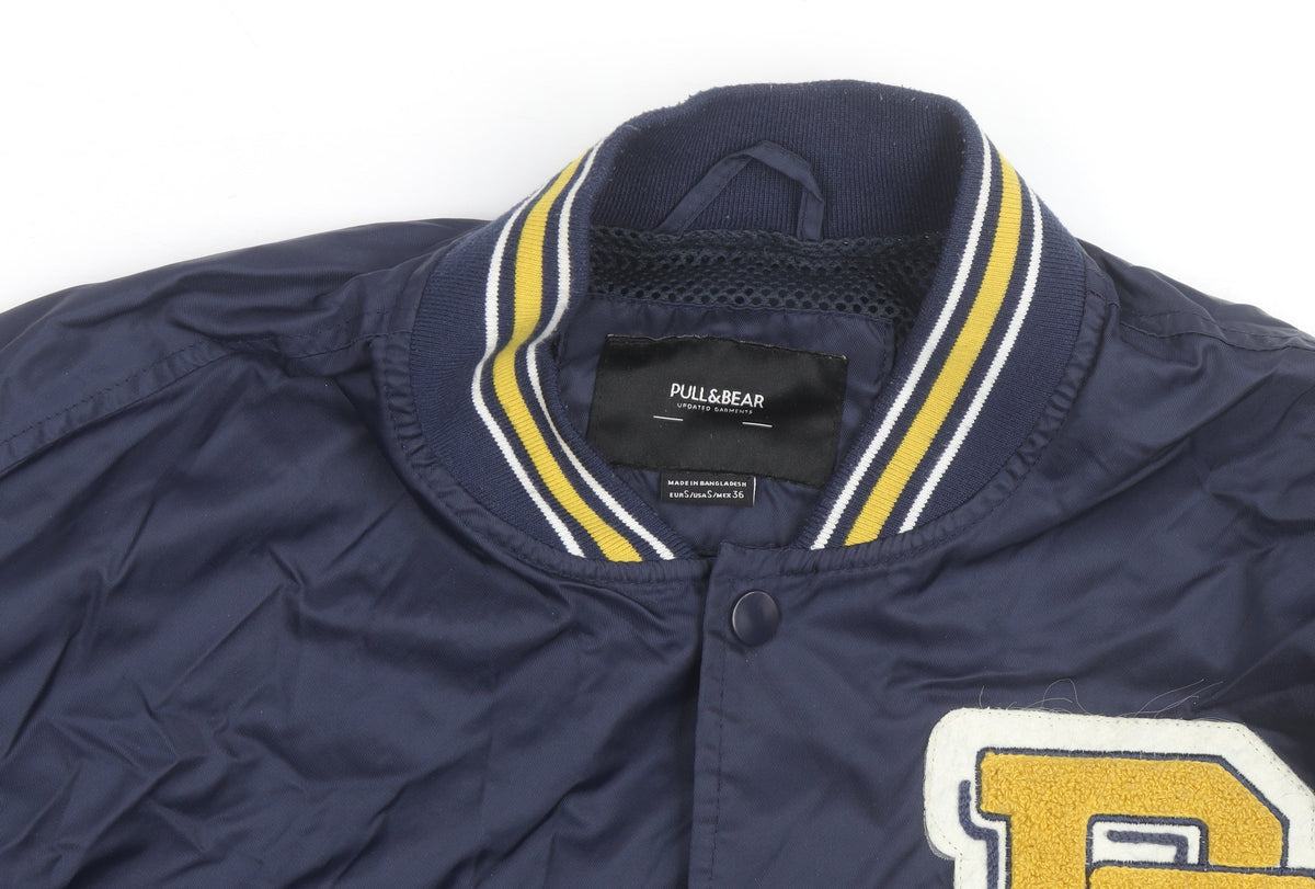 Pull&Bear Mens Blue Varsity Jacket Size S 36in Retro College Style