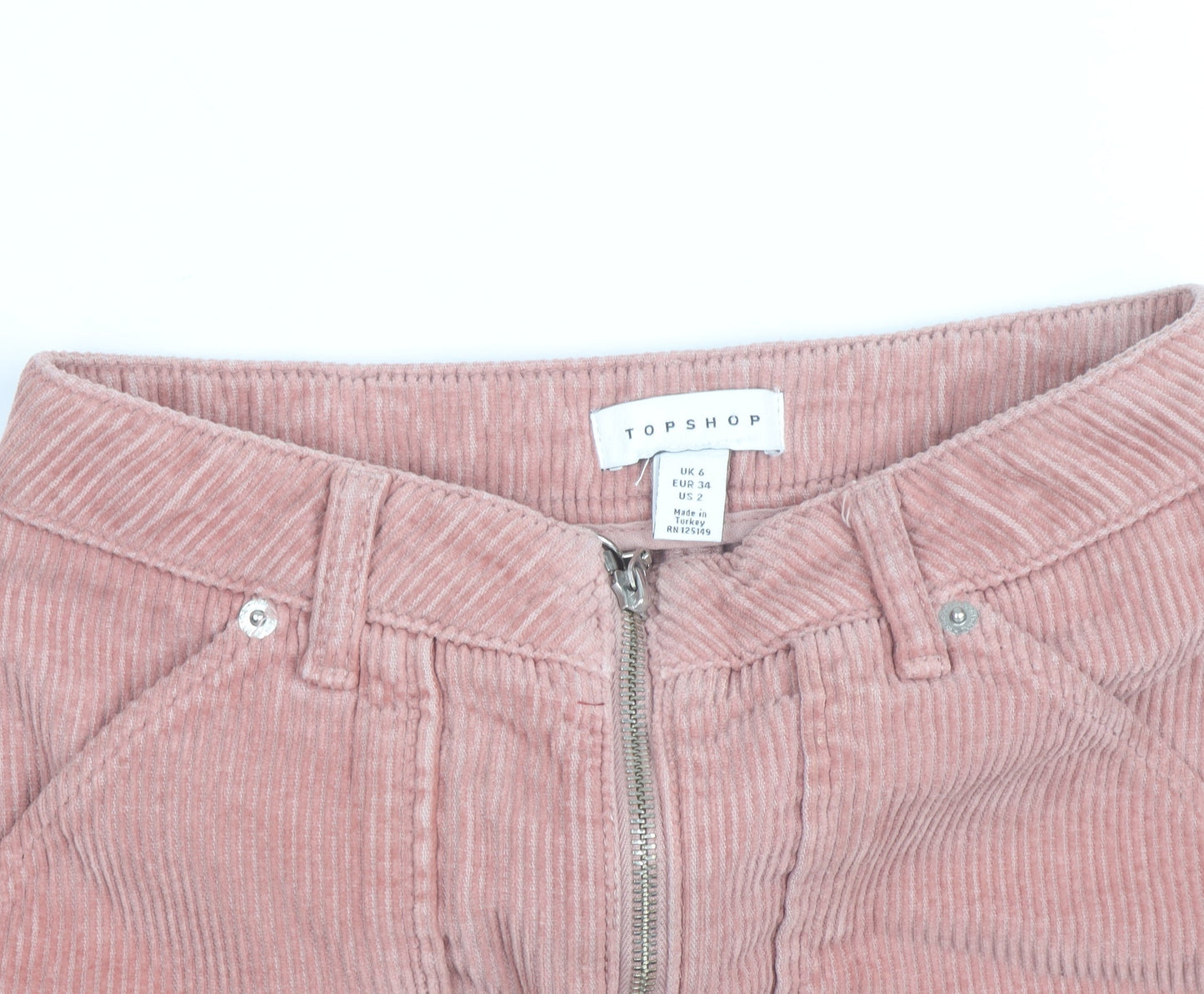 Topshop Women Pink Corduroy Short Skirt Size 6 High Rise Zip