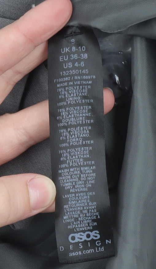 Brand and care label for ASOS Design Women Grey Cropped Blazer UK 8-10 Single-Breasted Jacket