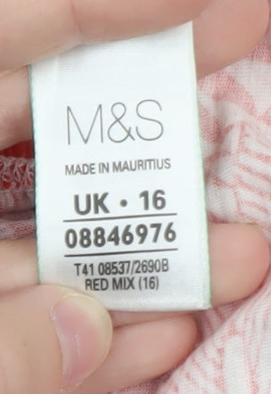 Marks & Spencer Women Red Floral Cotton Tunic Blouse UK 16