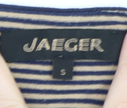 Brand and care label for Jaeger Women Beige and Navy Striped Jersey Long Sleeve Top, size S
