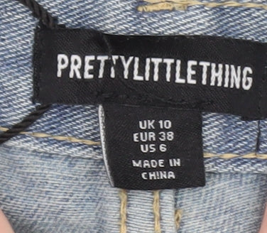 PRETTYLITTLETHING Womens Blue Wide-Leg Distressed Jeans UK 10