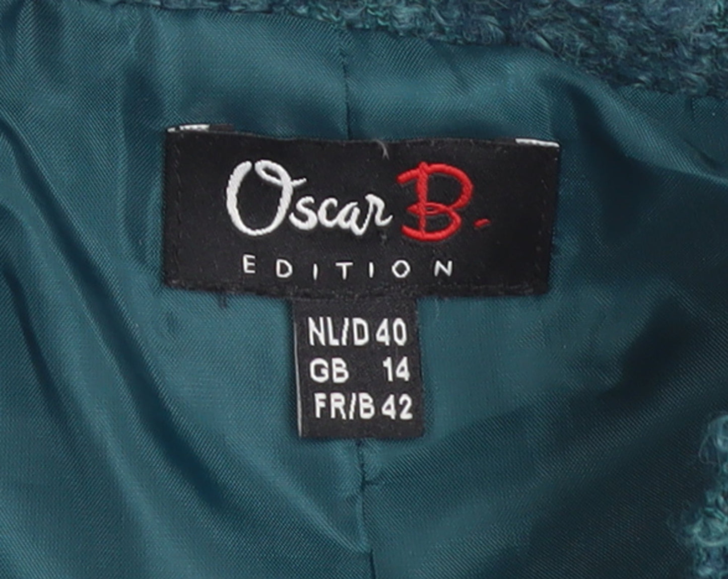 Oscar B Women Green Wool Blend Blazer Size 14 Classic Lined Jacket